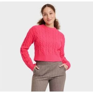 Women's A New Day Cable Crewneck Pullover Sweater Pink Size M NWT
